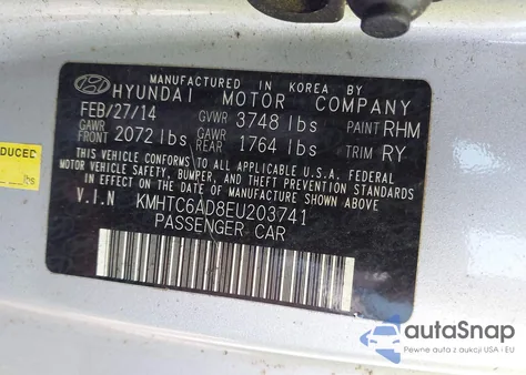 2014 Hyundai Veloster Base W/Black z USA, uszkodzony, nr VIN KMHTC6AD8EU203741